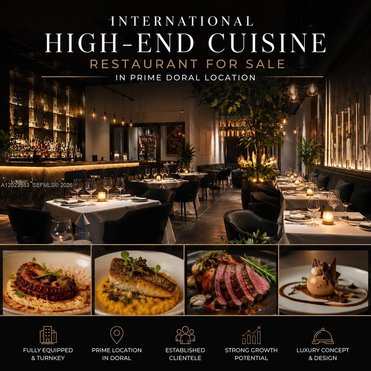 International High-End International High-end Cuisine Rest for Sale in Prime Doral Locati, Doral, FL 33166, Doral
